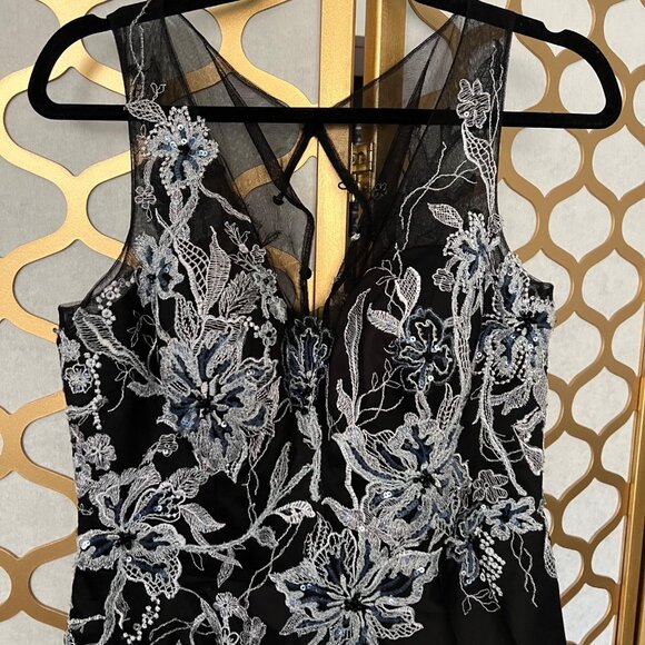 Rickie Freeman Teri Jon Size 12 Black & Silver Embroidered Sleeveless Mini Dress - Picture 4 of 16